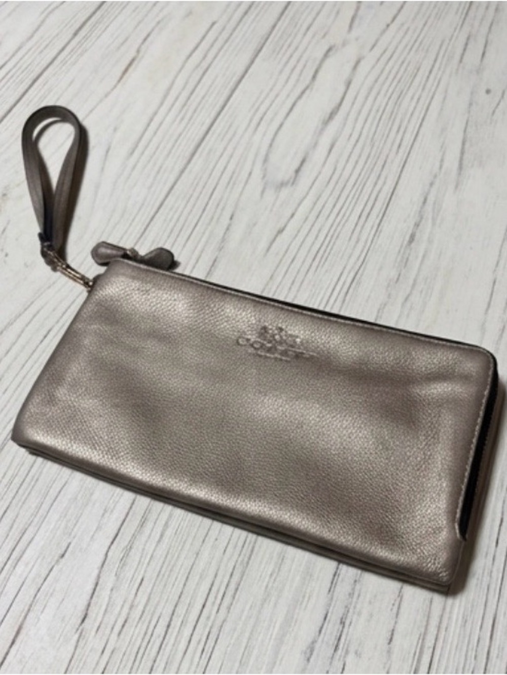 Coach Metallic Gold Leather Zip Wristlet - Picture 1 of 7